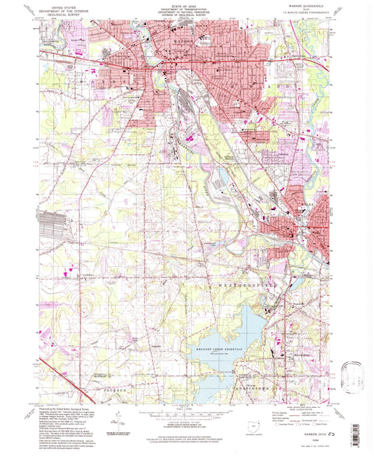 Classic USGS Warren Ohio 7.5'x7.5' Topo Map Image