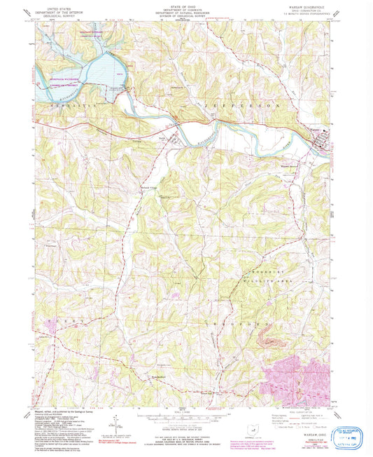 Classic USGS Warsaw Ohio 7.5'x7.5' Topo Map Image