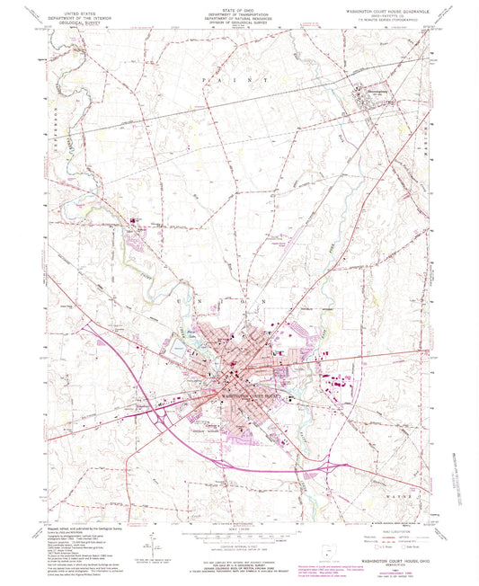 Classic USGS Washington Court House Ohio 7.5'x7.5' Topo Map Image