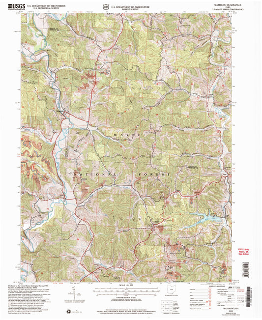 Classic USGS Waterloo Ohio 7.5'x7.5' Topo Map Image