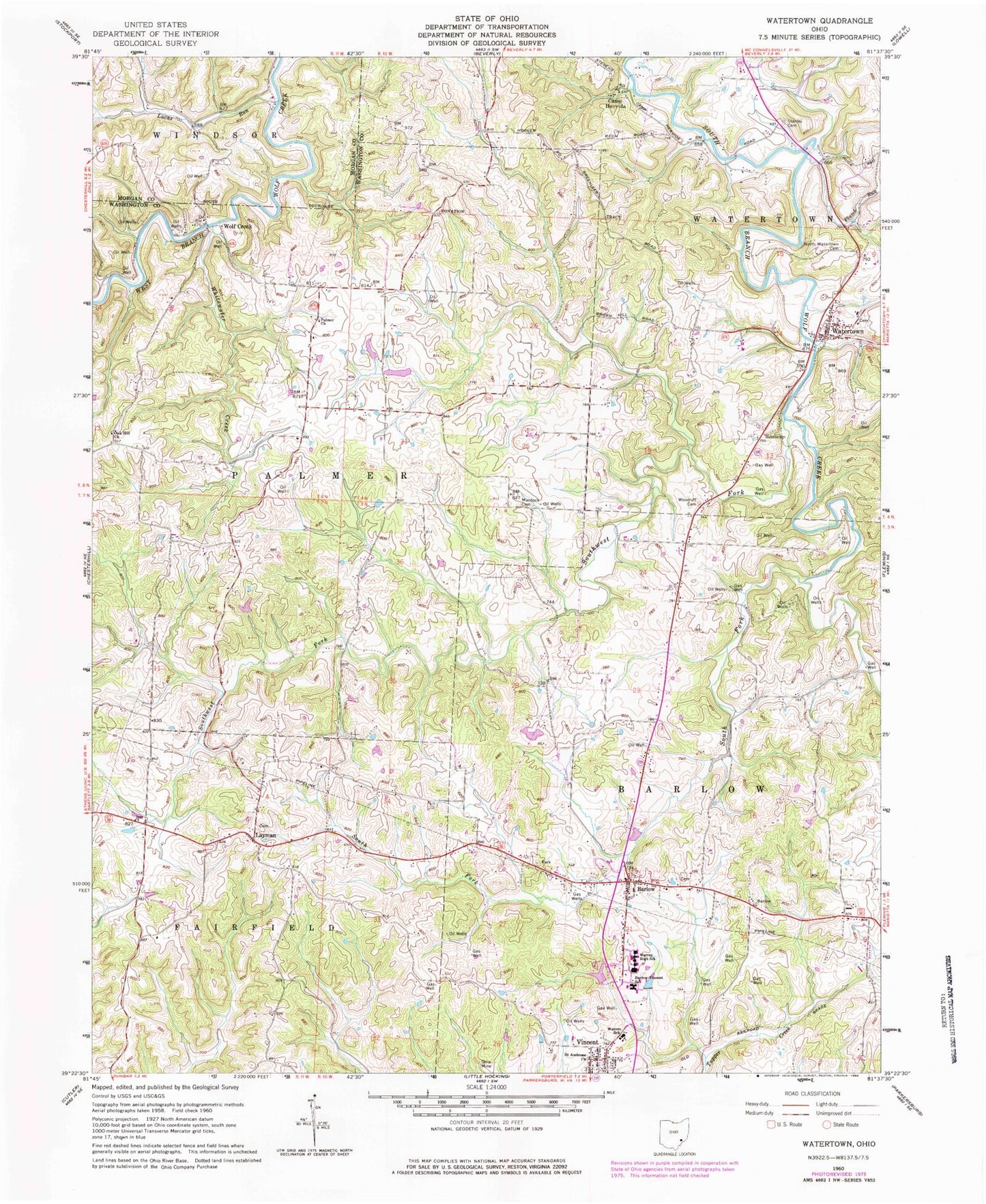 Classic USGS Watertown Ohio 7.5'x7.5' Topo Map Image