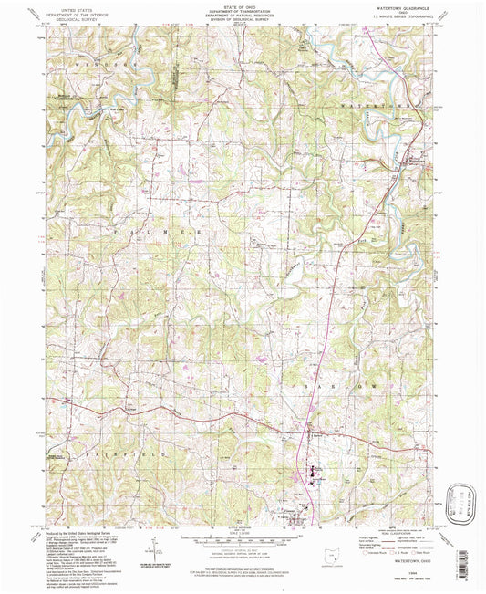 Classic USGS Watertown Ohio 7.5'x7.5' Topo Map Image