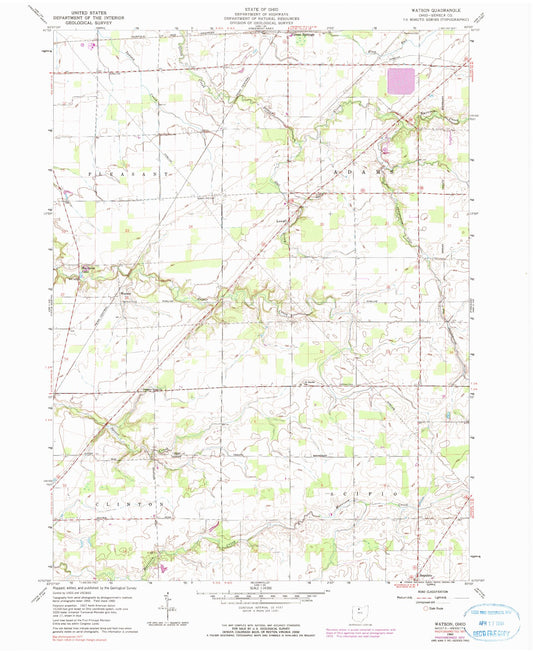 Classic USGS Watson Ohio 7.5'x7.5' Topo Map Image