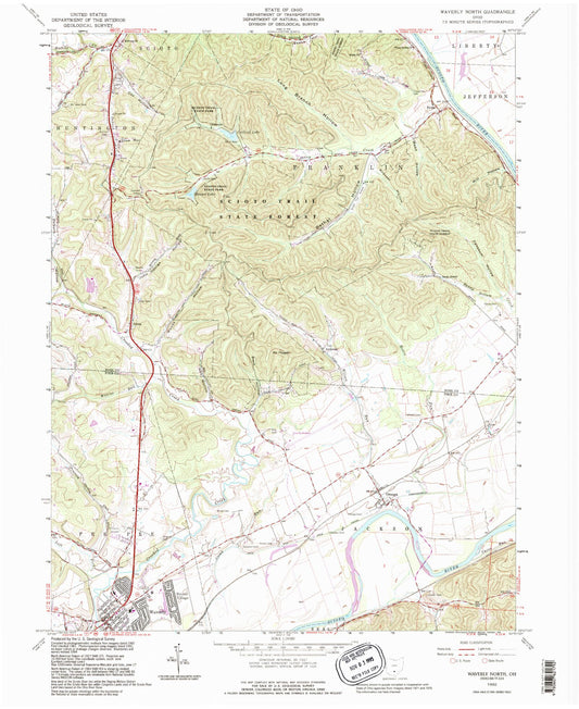 Classic USGS Waverly North Ohio 7.5'x7.5' Topo Map Image