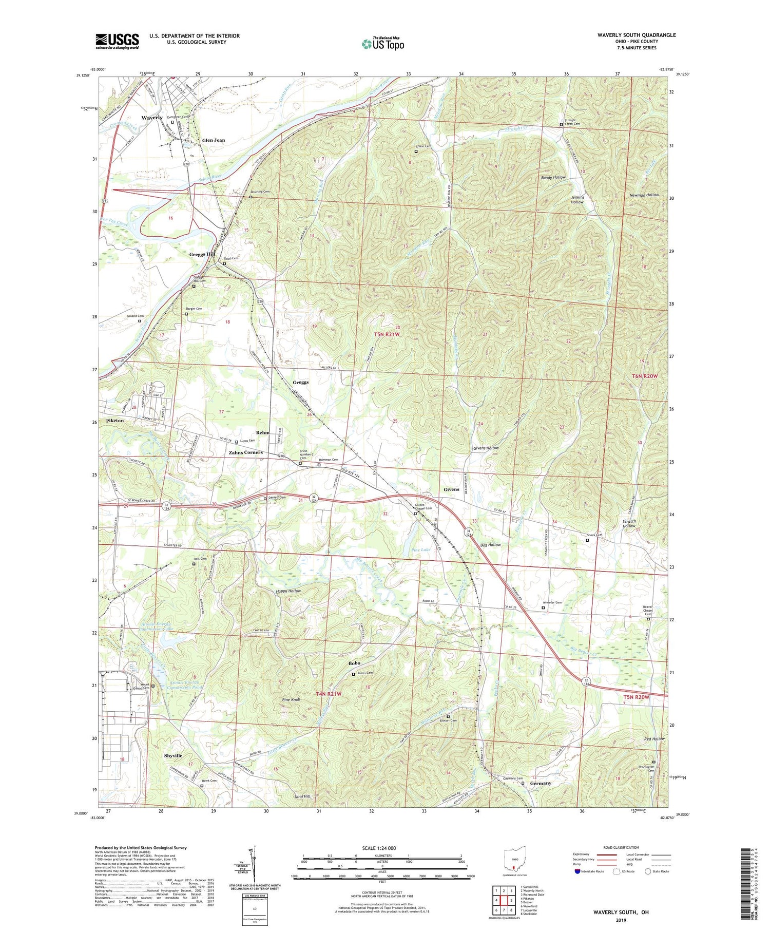 Waverly South Ohio US Topo Map Image