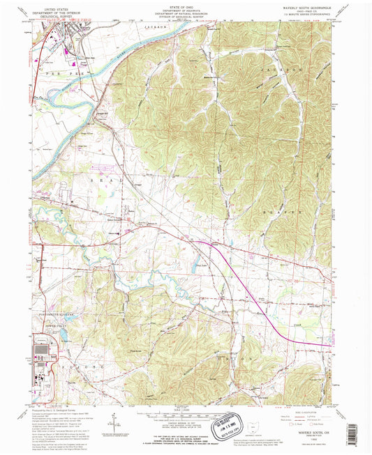 Classic USGS Waverly South Ohio 7.5'x7.5' Topo Map Image