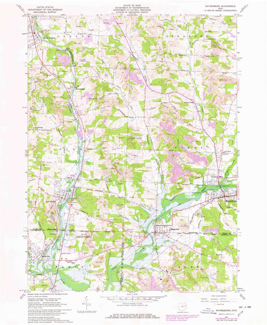Classic USGS Waynesburg Ohio 7.5'x7.5' Topo Map Image