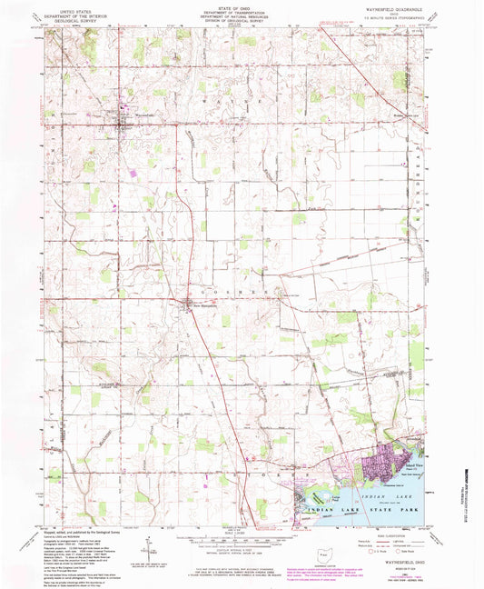 Classic USGS Waynesfield Ohio 7.5'x7.5' Topo Map Image