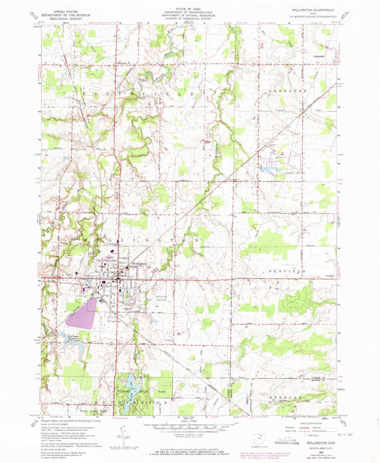 Classic USGS Wellington Ohio 7.5'x7.5' Topo Map Image