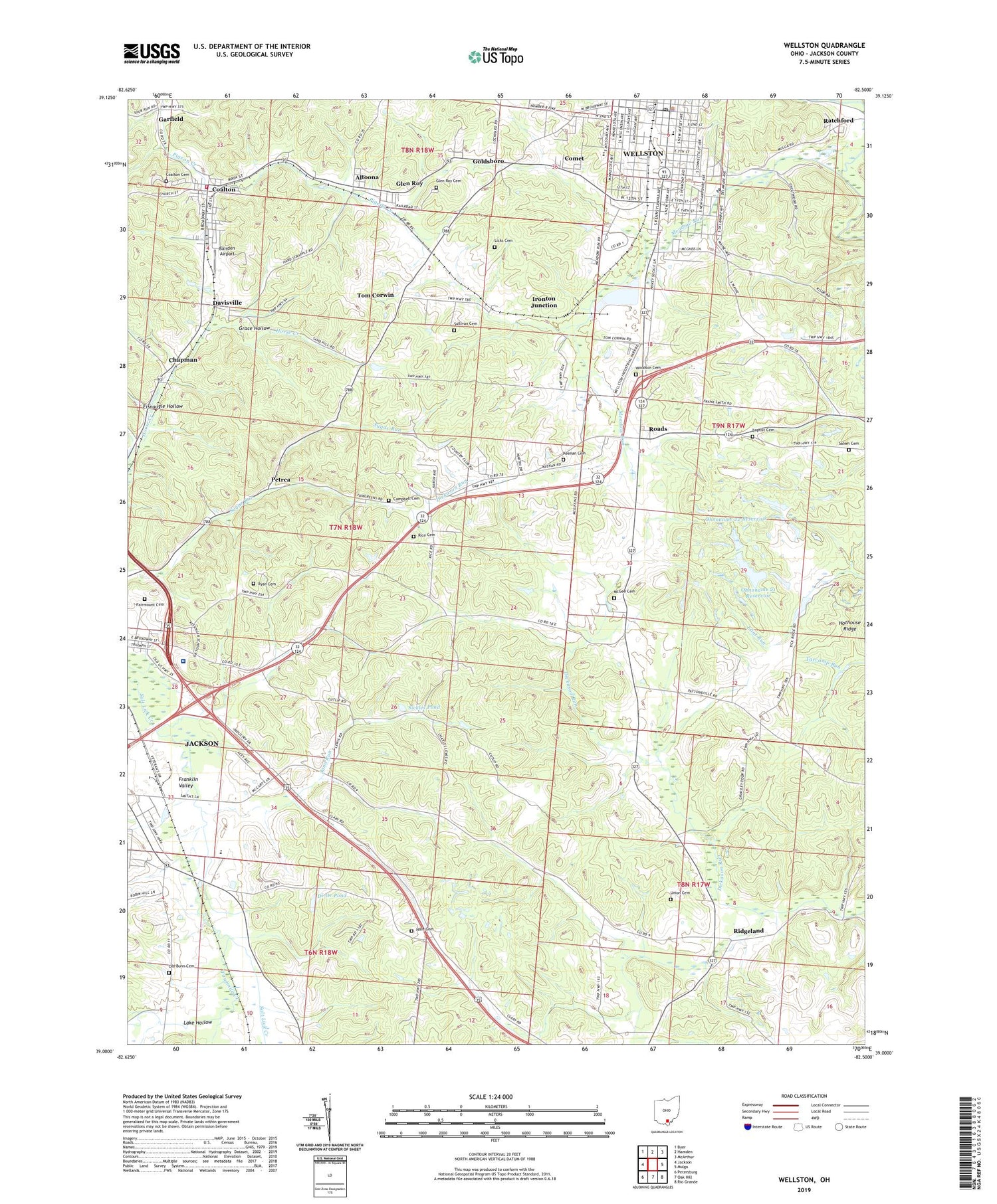 Wellston Ohio US Topo Map Image
