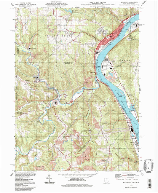 Classic USGS Wellsville Ohio 7.5'x7.5' Topo Map Image