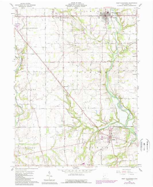 Classic USGS West Alexandria Ohio 7.5'x7.5' Topo Map Image