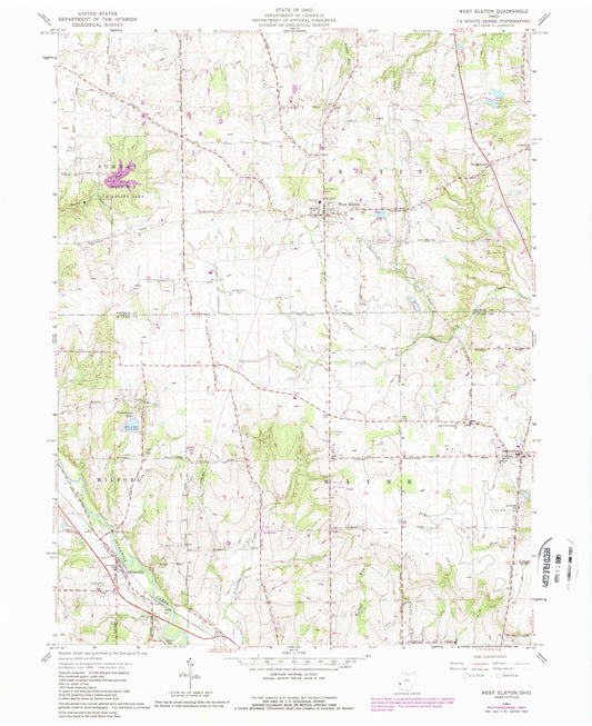 Classic USGS West Elkton Ohio 7.5'x7.5' Topo Map Image