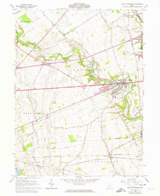 Classic USGS West Jefferson Ohio 7.5'x7.5' Topo Map Image