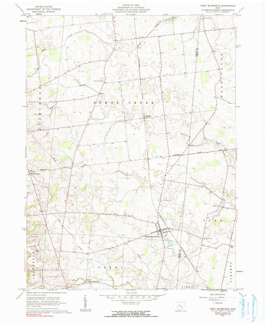 Classic USGS West Mansfield Ohio 7.5'x7.5' Topo Map Image