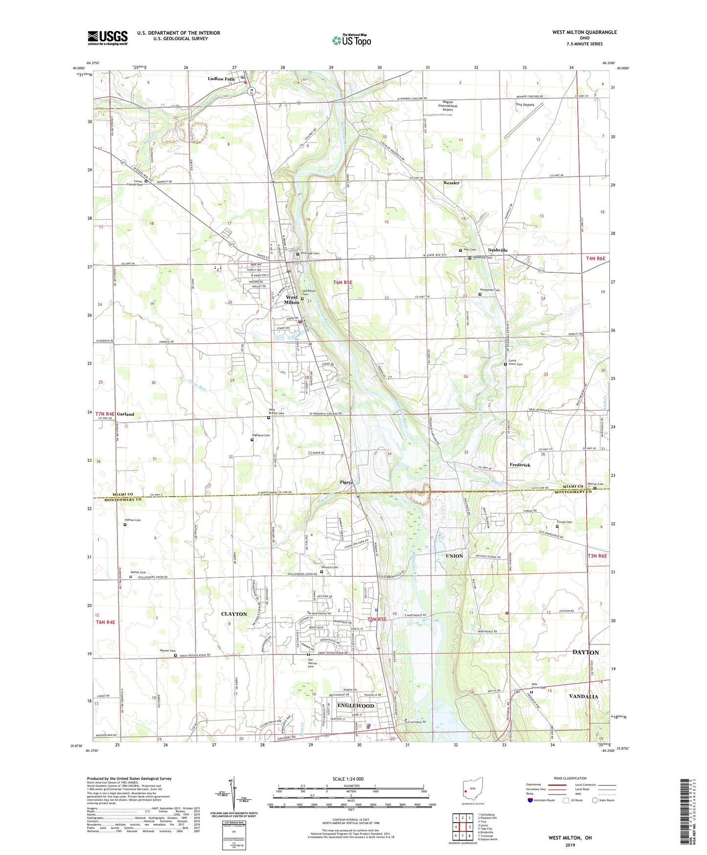 West Milton Ohio US Topo Map Image