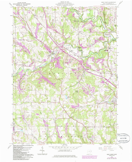 Classic USGS West Point Ohio 7.5'x7.5' Topo Map Image