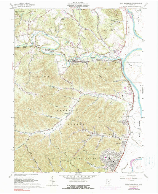 Classic USGS West Portsmouth Ohio 7.5'x7.5' Topo Map Image