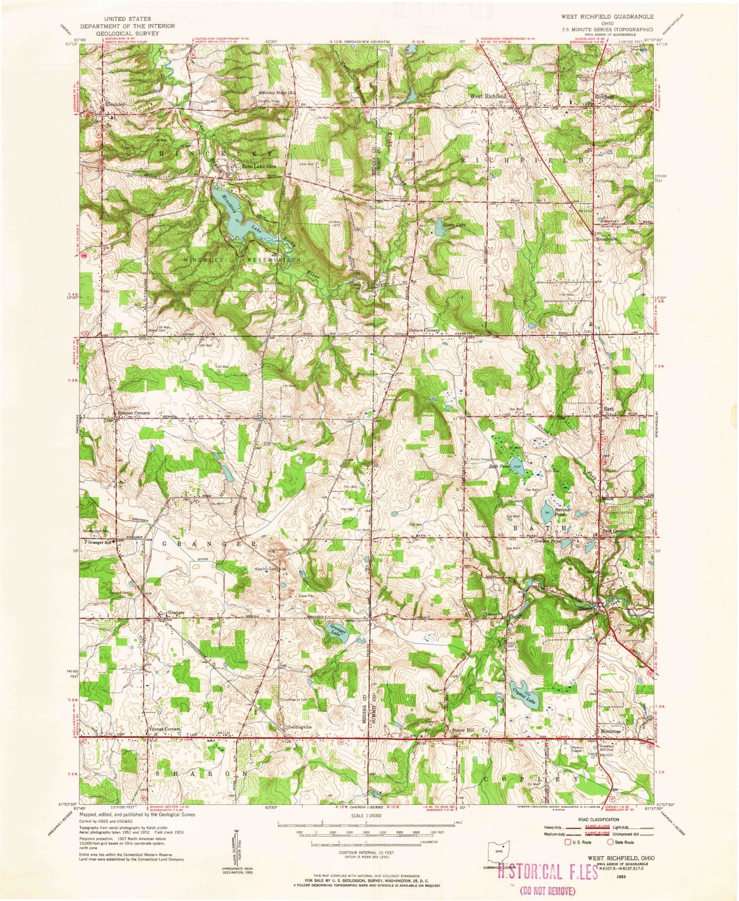 Classic USGS West Richfield Ohio 7.5'x7.5' Topo Map Image