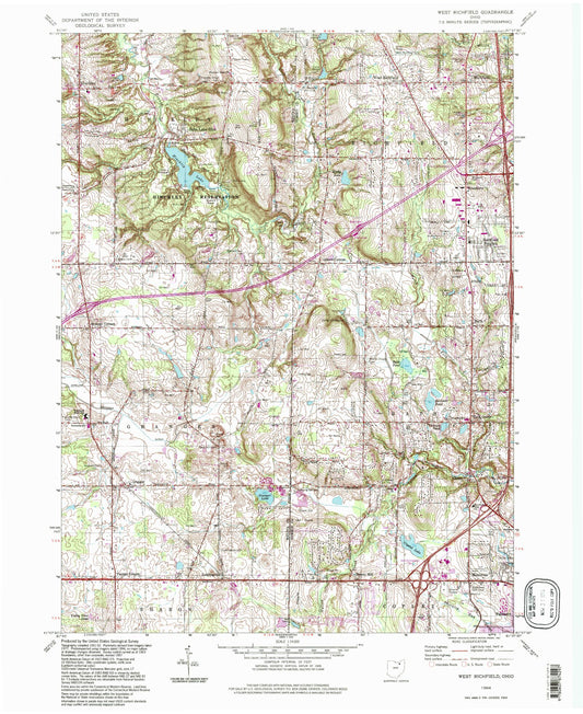 Classic USGS West Richfield Ohio 7.5'x7.5' Topo Map Image