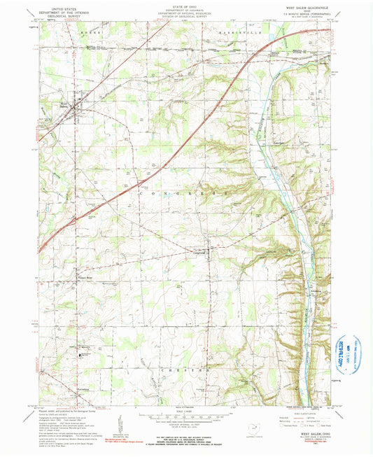 Classic USGS West Salem Ohio 7.5'x7.5' Topo Map Image