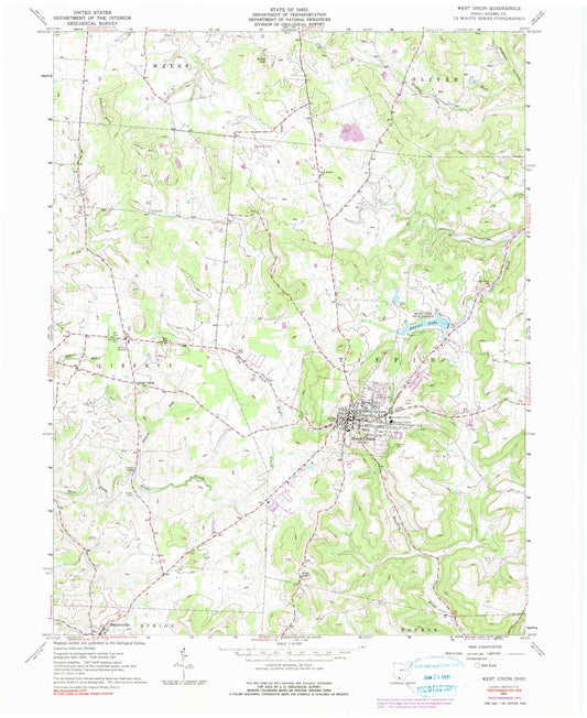 Classic USGS West Union Ohio 7.5'x7.5' Topo Map Image
