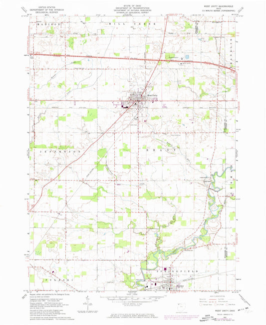 Classic USGS West Unity Ohio 7.5'x7.5' Topo Map Image