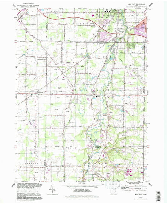 Classic USGS West View Ohio 7.5'x7.5' Topo Map Image