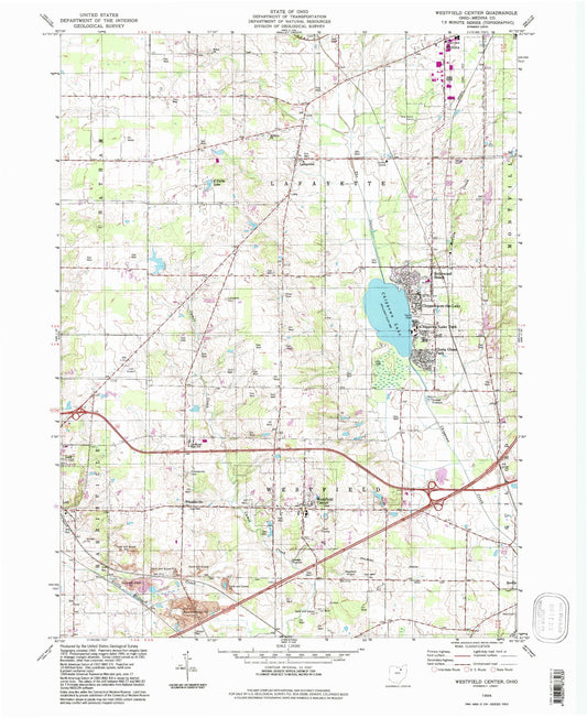 Classic USGS Westfield Center Ohio 7.5'x7.5' Topo Map Image