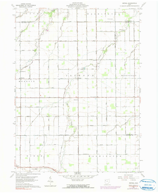 Classic USGS Wetsel Ohio 7.5'x7.5' Topo Map Image