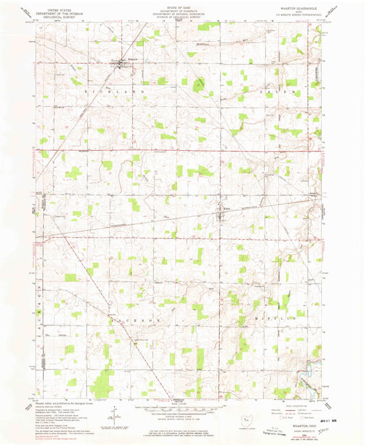 Classic USGS Wharton Ohio 7.5'x7.5' Topo Map Image