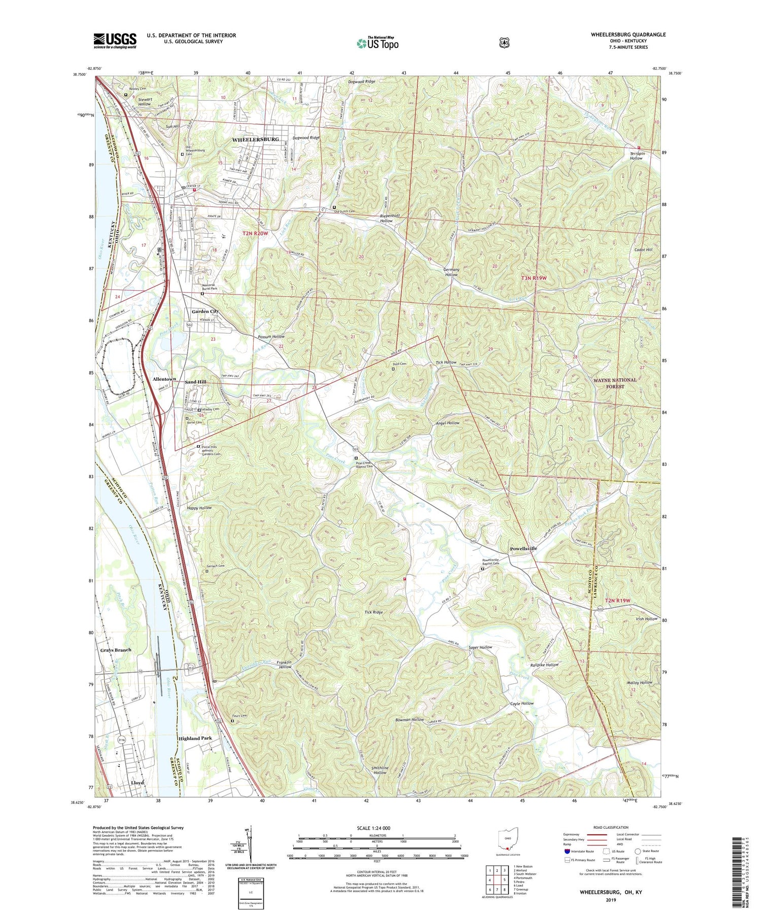 Wheelersburg Ohio US Topo Map Image