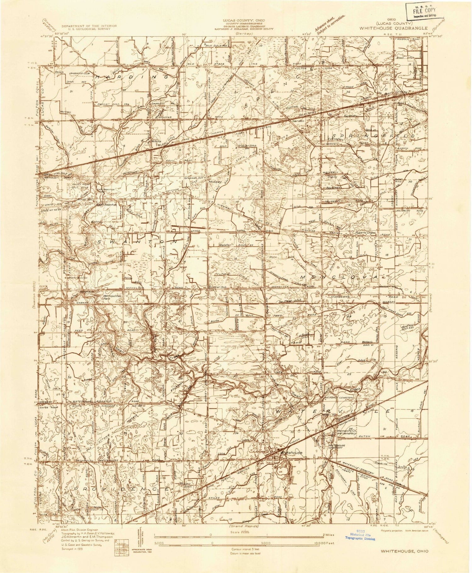 Classic USGS Whitehouse Ohio 7.5'x7.5' Topo Map Image