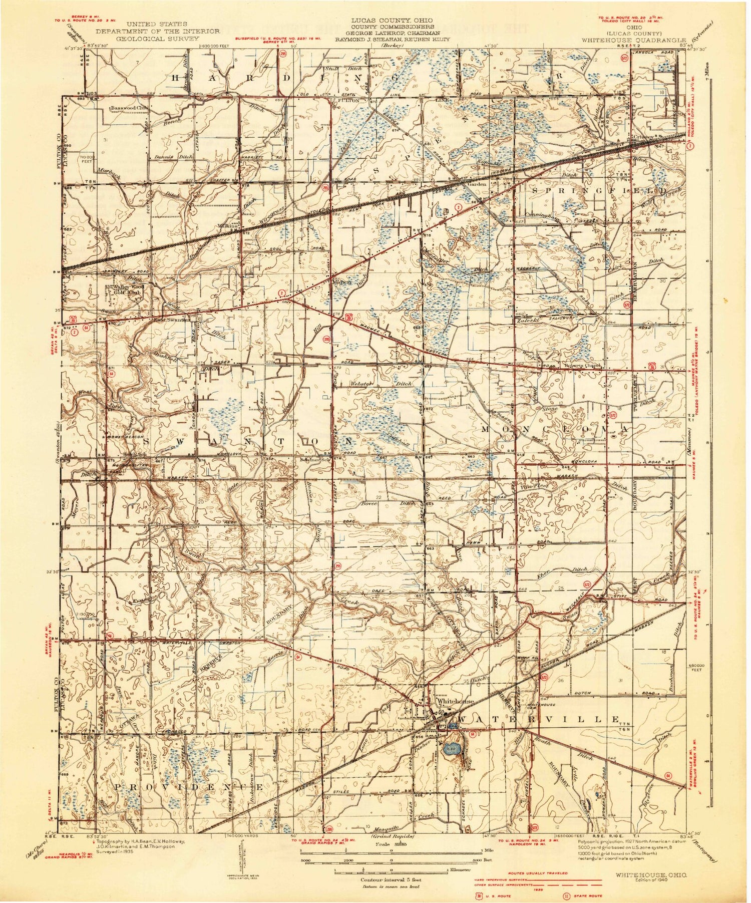 Classic USGS Whitehouse Ohio 7.5'x7.5' Topo Map Image