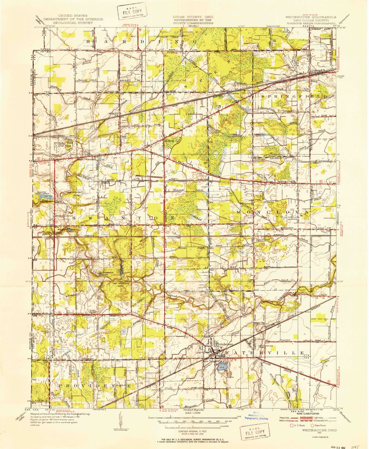 Classic USGS Whitehouse Ohio 7.5'x7.5' Topo Map Image