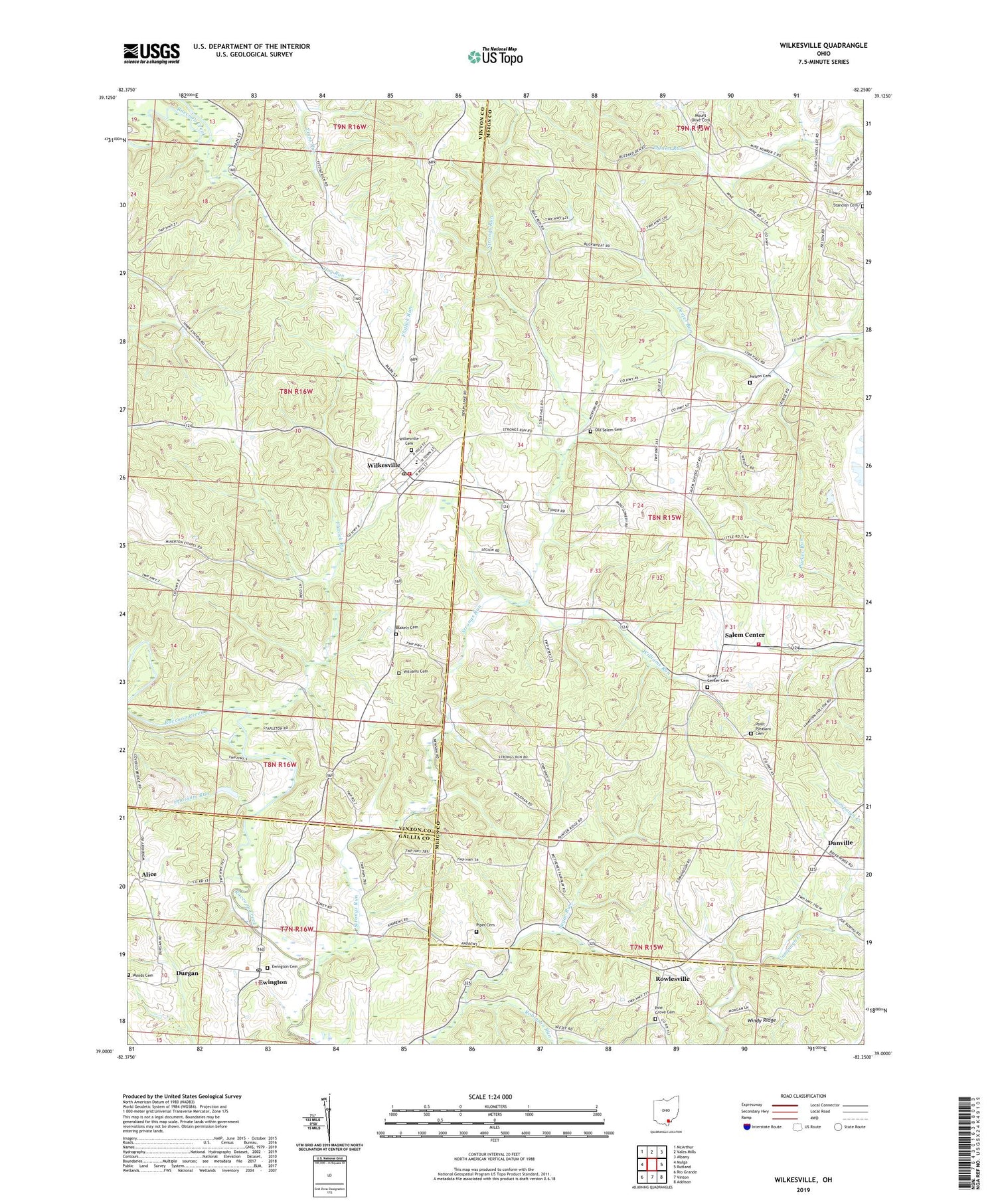 Wilkesville Ohio US Topo Map Image