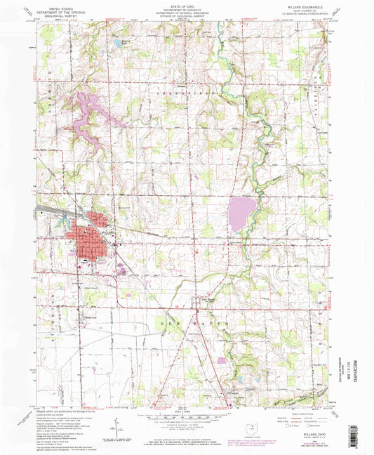 Classic USGS Willard Ohio 7.5'x7.5' Topo Map Image