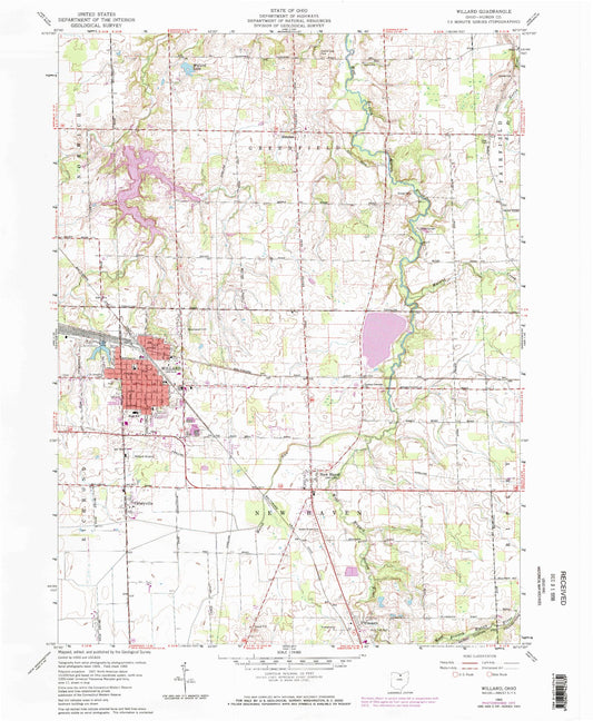 Classic USGS Willard Ohio 7.5'x7.5' Topo Map Image