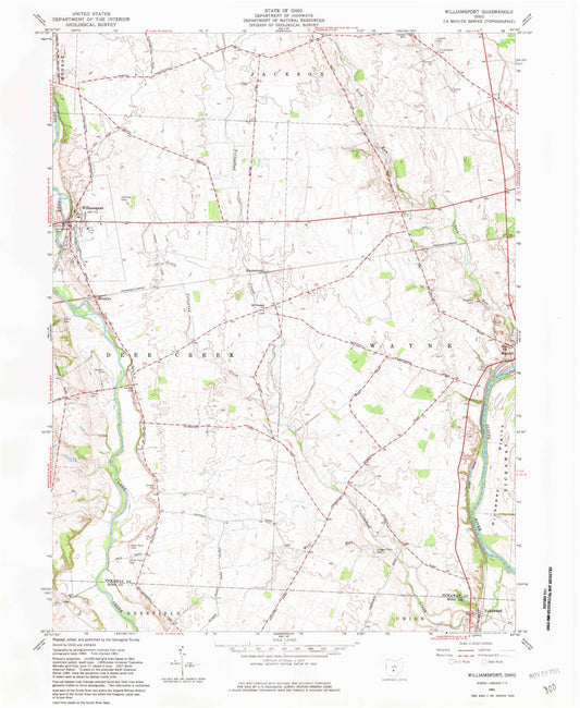 Classic USGS Williamsport Ohio 7.5'x7.5' Topo Map Image