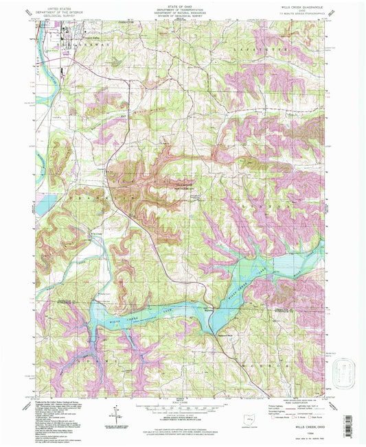 Classic USGS Wills Creek Ohio 7.5'x7.5' Topo Map Image