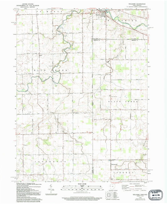 Classic USGS Willshire Ohio 7.5'x7.5' Topo Map Image
