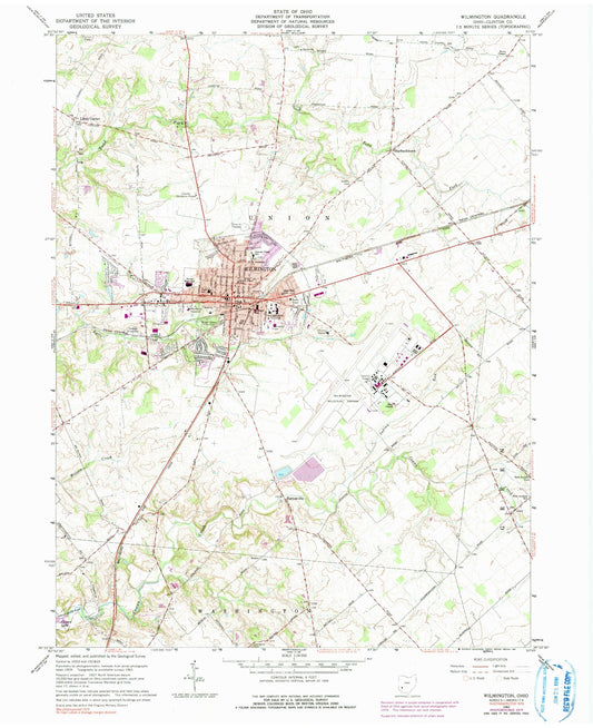 Classic USGS Wilmington Ohio 7.5'x7.5' Topo Map Image