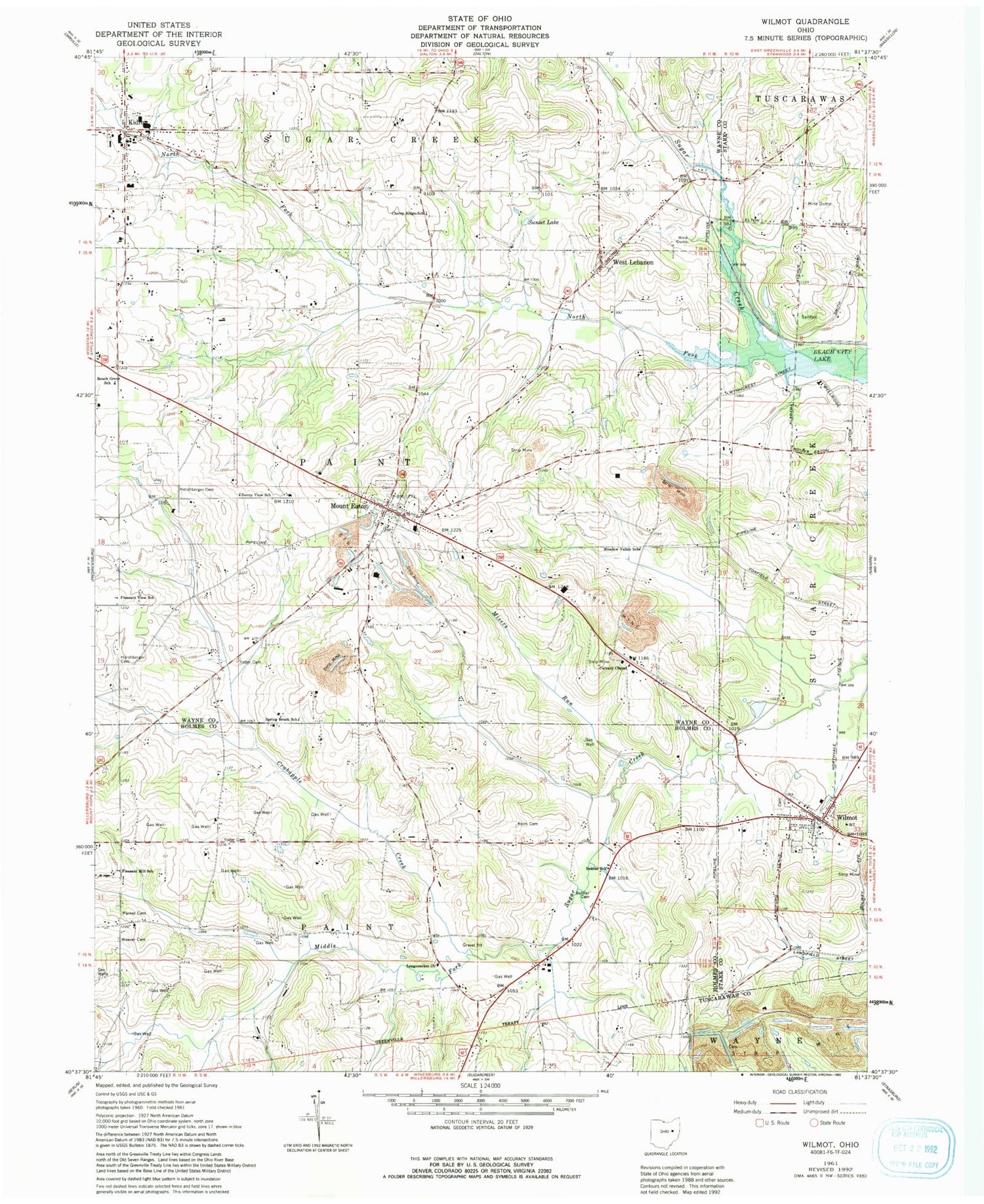 Classic USGS Wilmot Ohio 7.5'x7.5' Topo Map Image