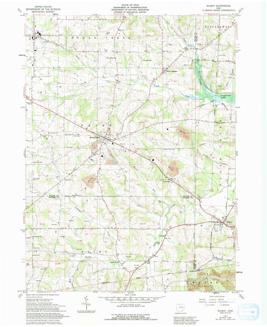 Classic USGS Wilmot Ohio 7.5'x7.5' Topo Map Image