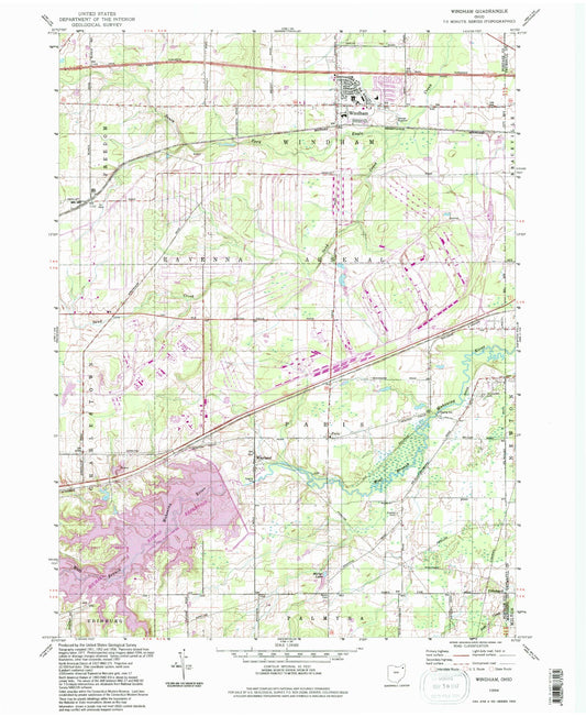 Classic USGS Windham Ohio 7.5'x7.5' Topo Map Image