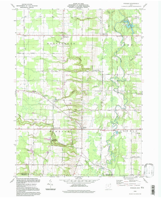 Classic USGS Windsor Ohio 7.5'x7.5' Topo Map Image