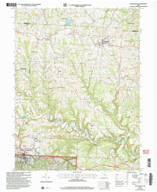 Classic USGS Woodsfield Ohio 7.5'x7.5' Topo Map Image