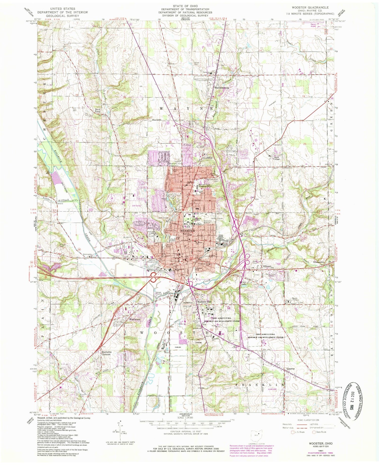 Classic USGS Wooster Ohio 7.5'x7.5' Topo Map Image