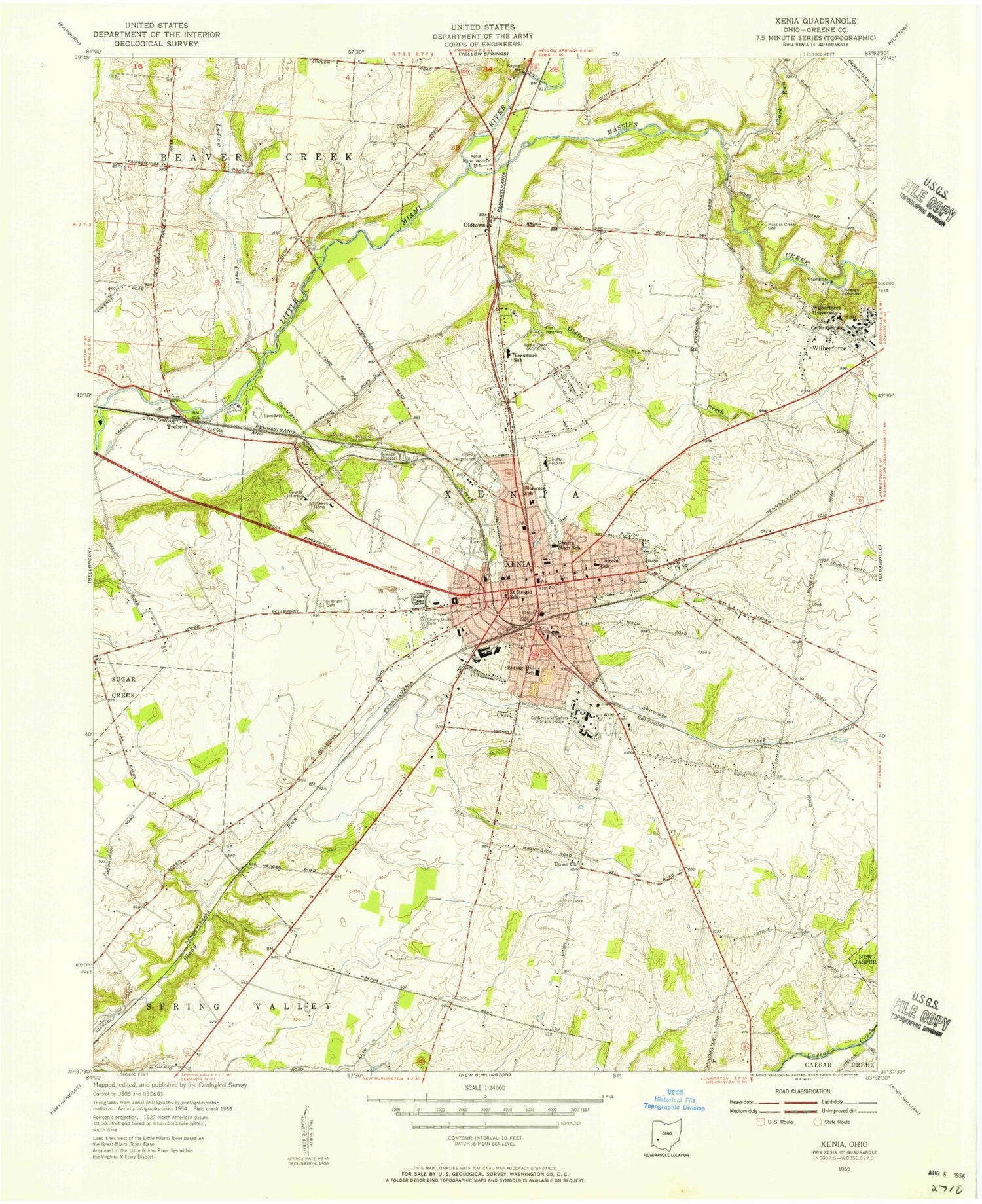 Classic USGS Xenia Ohio 7.5'x7.5' Topo Map Image