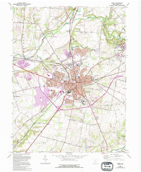Classic USGS Xenia Ohio 7.5'x7.5' Topo Map Image